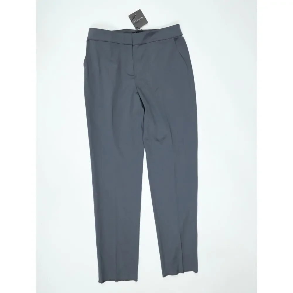 St. John Emma Pewter Gray Wool Blend Straight Leg Pants 8 NWT Raw Hem Luxury